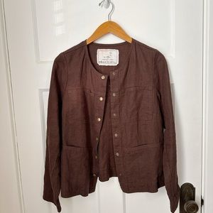 notperfectlinen npl espresso brown cropped snap button jacket